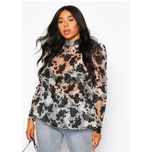 Plus size Organza flock flora peplum top